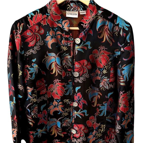 Chico's Jackets & Blazers - Chico's Sz M Embroidered Silk Blazer w Asian Inspired Styling and Floral Pattern